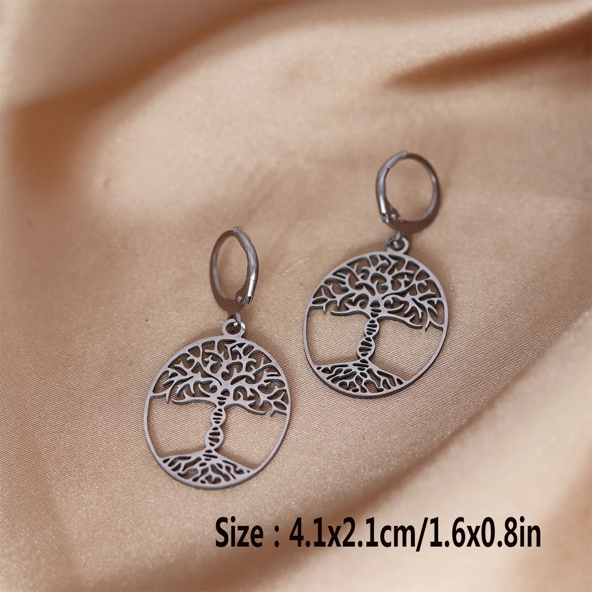 Chandler Stainless Steel Tree of Life with a DNA Trunk Hoop Earrings Genealogy Gift Birthday Party Jewelry Gift for Women 4