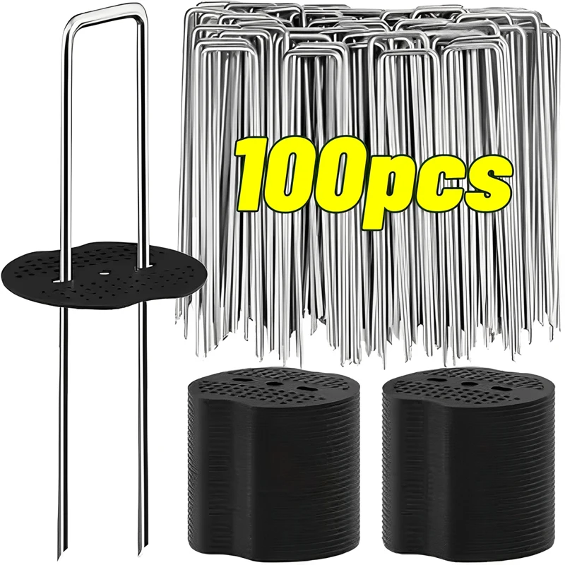 Metal Garden Stakes 100/10pcs U-Shape Landscape Staple Ground Nail Fence Film Tents Securing Pegs Sod Pins Gardening Tools