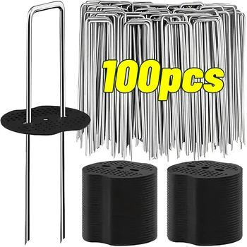 100/10pcs Metallo Giardino Pali a Forma di U Paesaggio Fiocco Terra Chiodo Recinzione Pellicola Tende Fissaggio Pioli Sod Spilli Attrezzi da giardinaggio 1