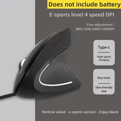 Ergonomic Wireless & Bluetooth Vertical Mouse with Adjustable DPI and Mute Functionality (Wired Version)