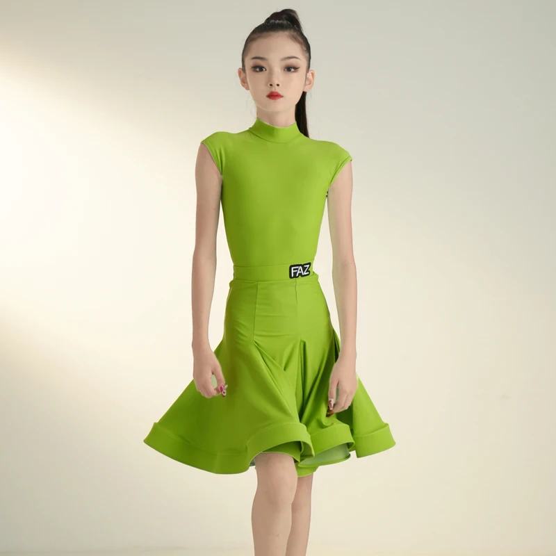 Dance Dress Summer Children's Latin Dance Competition Dress for Girls Professional Standard Bag Shoulder Sleeveless Skir