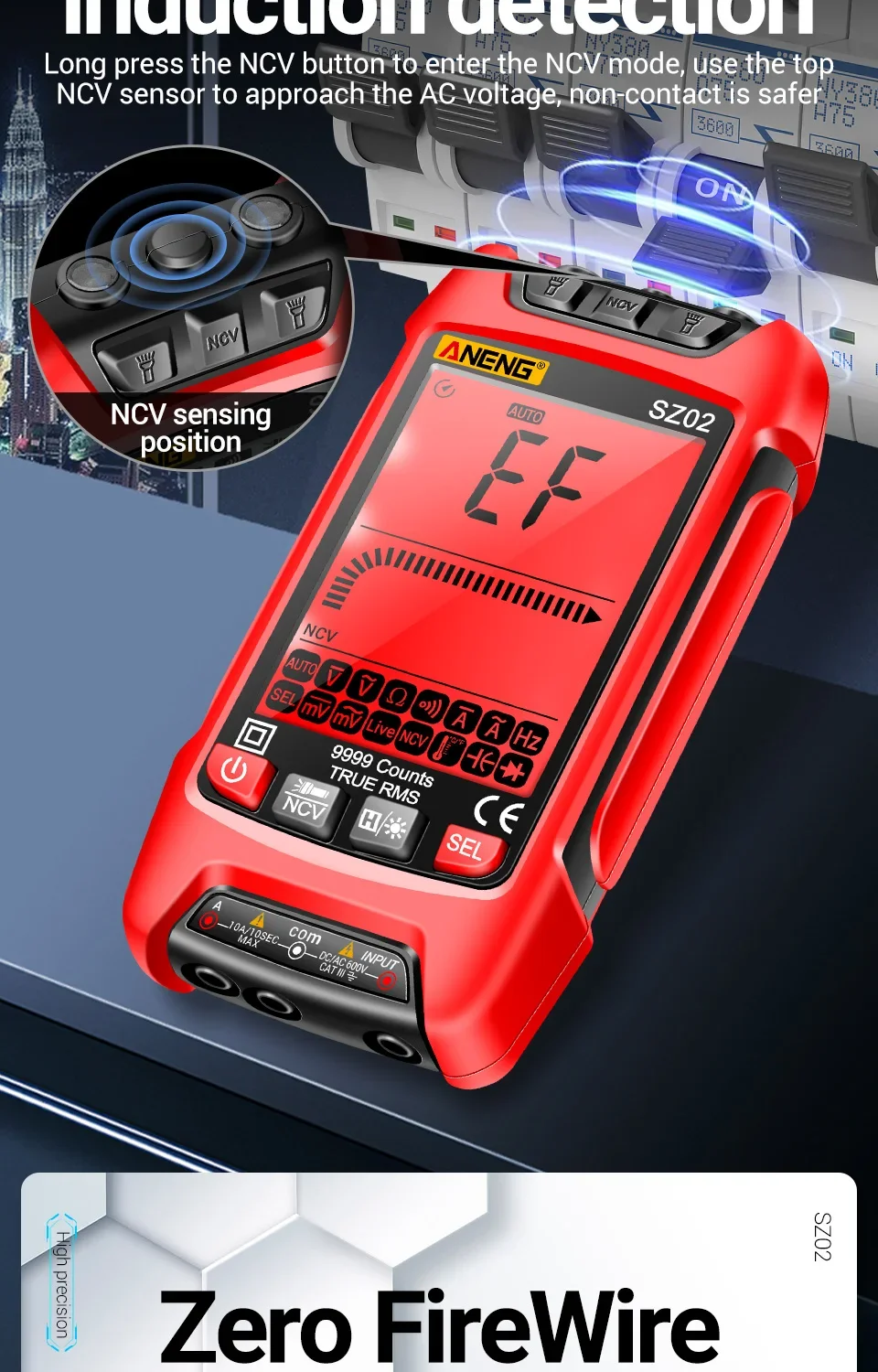 ANENG SZ02 Digitales Multimeter 9999 Anzeigen AC/DC Spannung Strom Temperatur Kapazität NCV Null-Leiter-Tester HD-Hintergrundbeleuchtung Dual – Detail 3