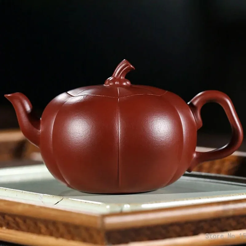 Chinese Style Pumpkin Shape Teapot, Purple Clay Raw ore Dahongpao, Kung Fu Household, Pure Handmade, 200ml, Tea Pots, 1Pc