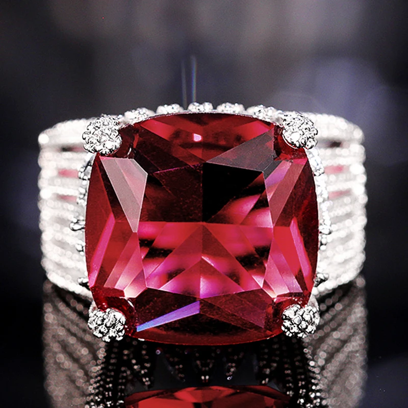 Geometric Red Cubic Zircon Luxury Rings 4