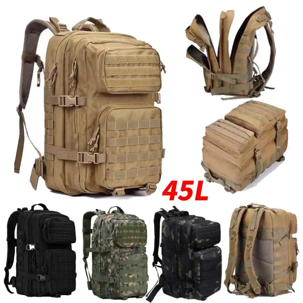 Mochila Táctica Militar De Cámping Exterior Impermeable 45l Caqui