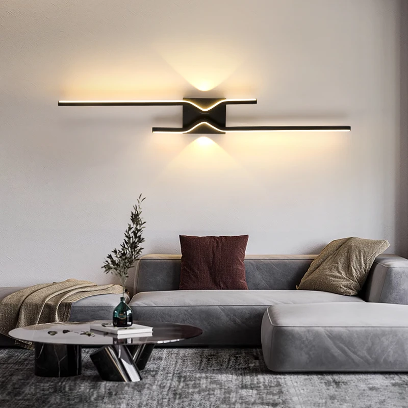 

Minimalist Living Room TV Background Wall Lamp Modern Simple Living Room Grille Lamp Black Gold Wall Sconces Bar Study Interior