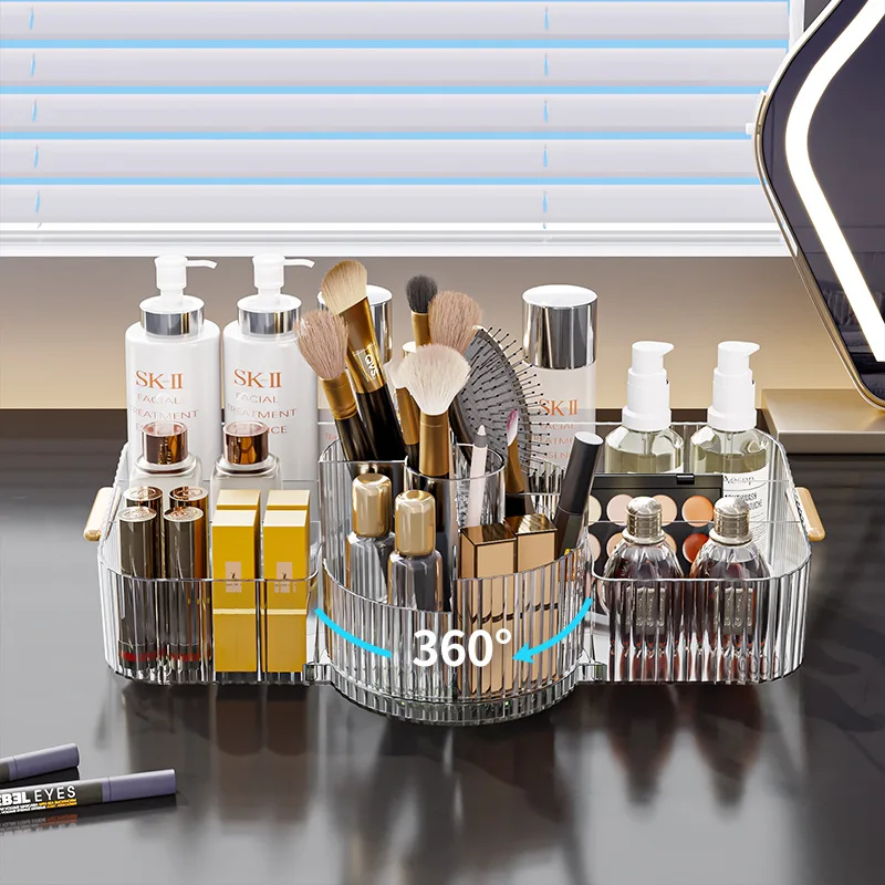 New 360° Rotating Makeup Brush Holder Cosmet Storag Box Luxury Makeup Organiser Lipsticks Make Up Container Vanity Organizer Box 4