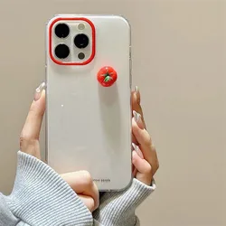 Transparent Solid Color Phone Case with 3D Tomato Design for iPhone 12 Pro (SMT1633 Color)