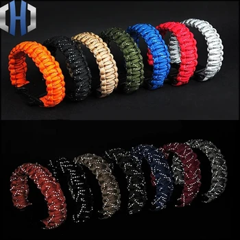 24.5cm Nine Core Reflective Paracord Escape Emergency Glowing Plaited Rope EDC Survival Saving Bracelet with Whistle Tools