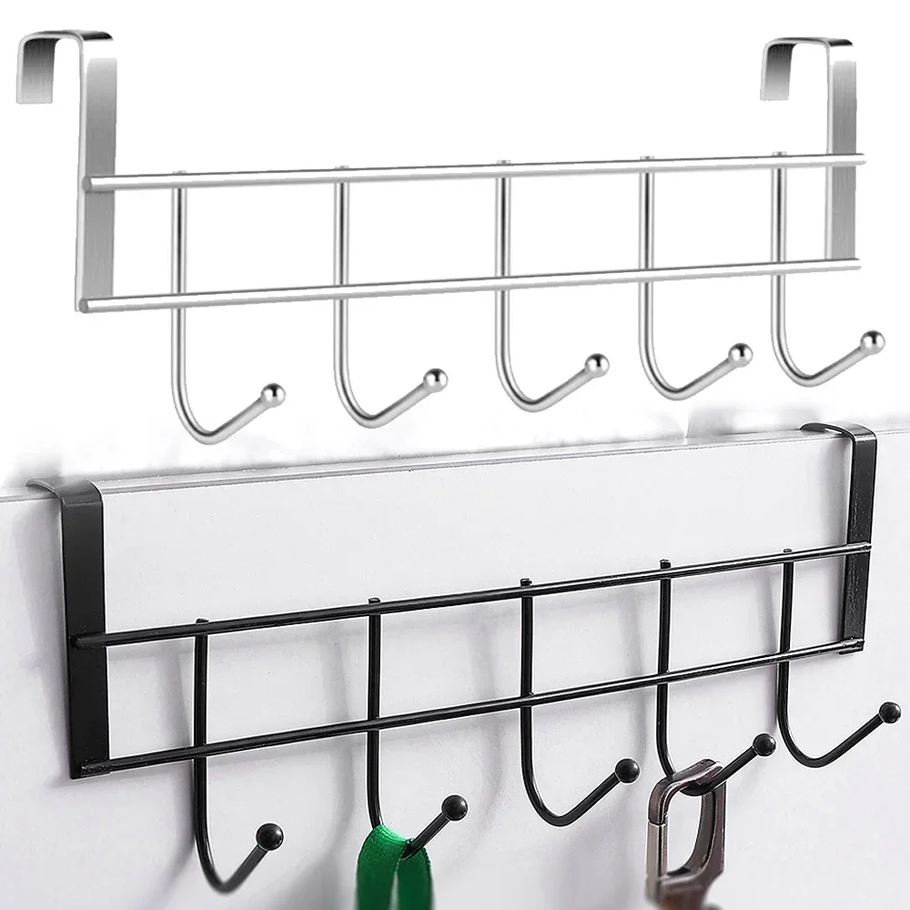 Hooks Over The Door 5 Hooks Home Bathroom Organizer Rack Clothes Coat Hat Towel Bags Keys Hanger Bathroom Kitchen Accessories storage hook door hook