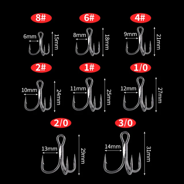50pcs/20pcs 6x Treble Hooks Classic Fishing Hooks Strong Sharp Tackle Hooks 8# 6# 4# 2# 1# 1/0# 2/0# 3/0# 3