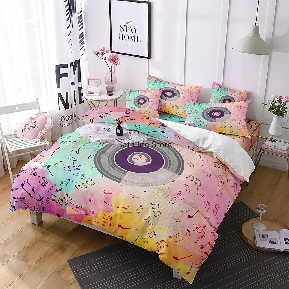 Music Notes Bedding Set for Kids Adult Duvet Cover King Queen Size Gradient Bed Home Textiles Bedclothes 2/3Pcs Duvet Cover Set 