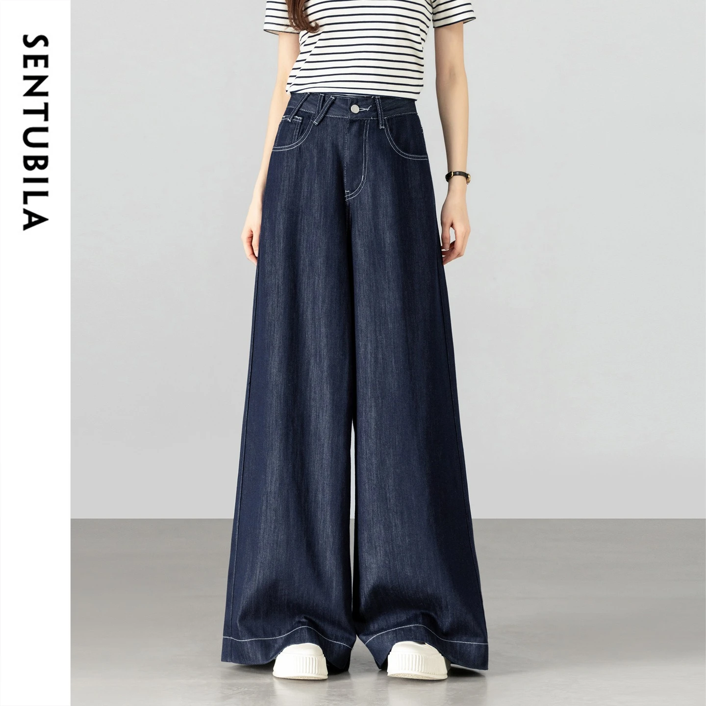 SENTUBILA Women's Jeans Denim Wide Leg Pants 2026 Spring Lyocell Cotton High Waist Casual Pants Loose Straight Trouser W61ND6024 1