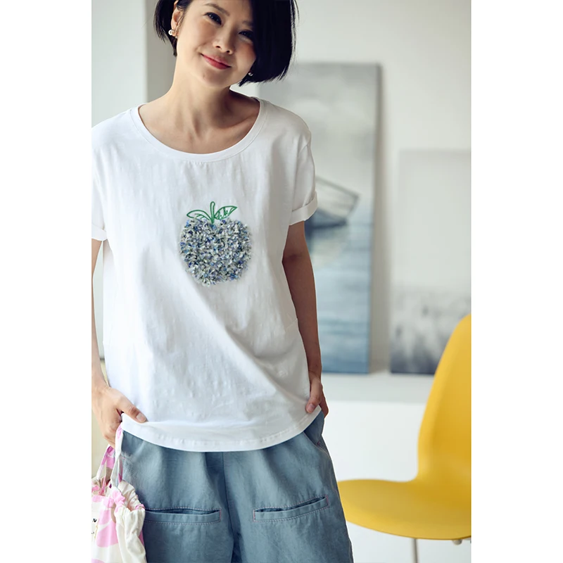 T8851c Korean Style Exquisite Flower Saving Apple Pattern White T Shirt Pure Cotton Slim Top For.jpg T8851c Korean Style Exquisite Flower Saving Apple Pattern White T Shirt Pure Cotton Slim Top For.jpg
