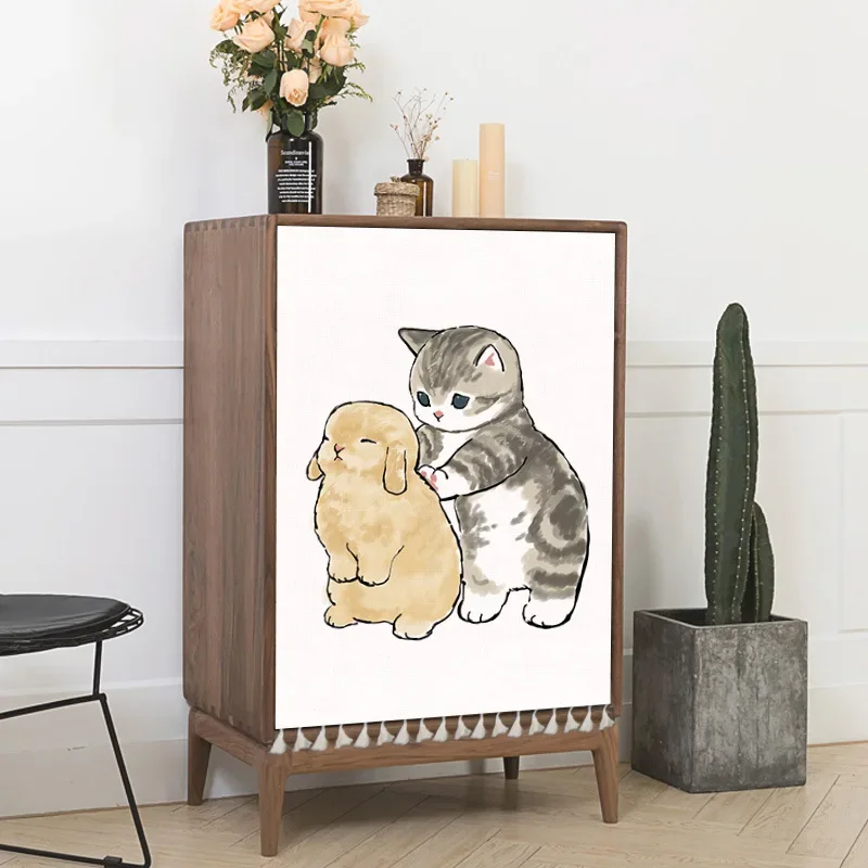 thumbnail image 1 of Cortinas cortas con dibujos de gatos para armarios, cortinas cortas con dibujos de animales, funda a prueba de polvo para estantes de zapatos, estantes de almacenamiento de cocina, cortinas para puert, 1 of 5