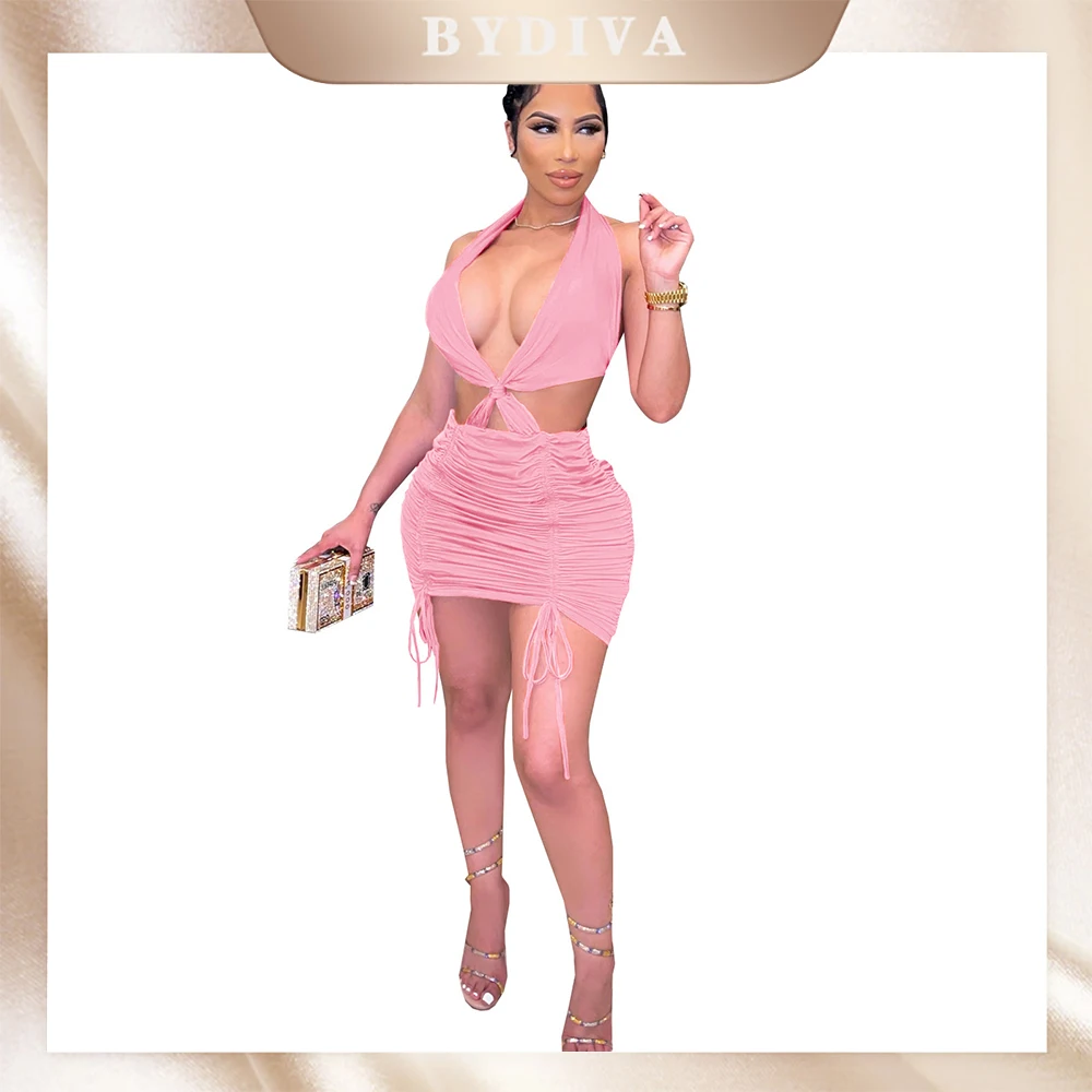 

BYDIVA 2022 Christmas Evening Dress Women's Sexy Sleeveless Black Pink Brown Halter Backless Dress Club Birthday Party