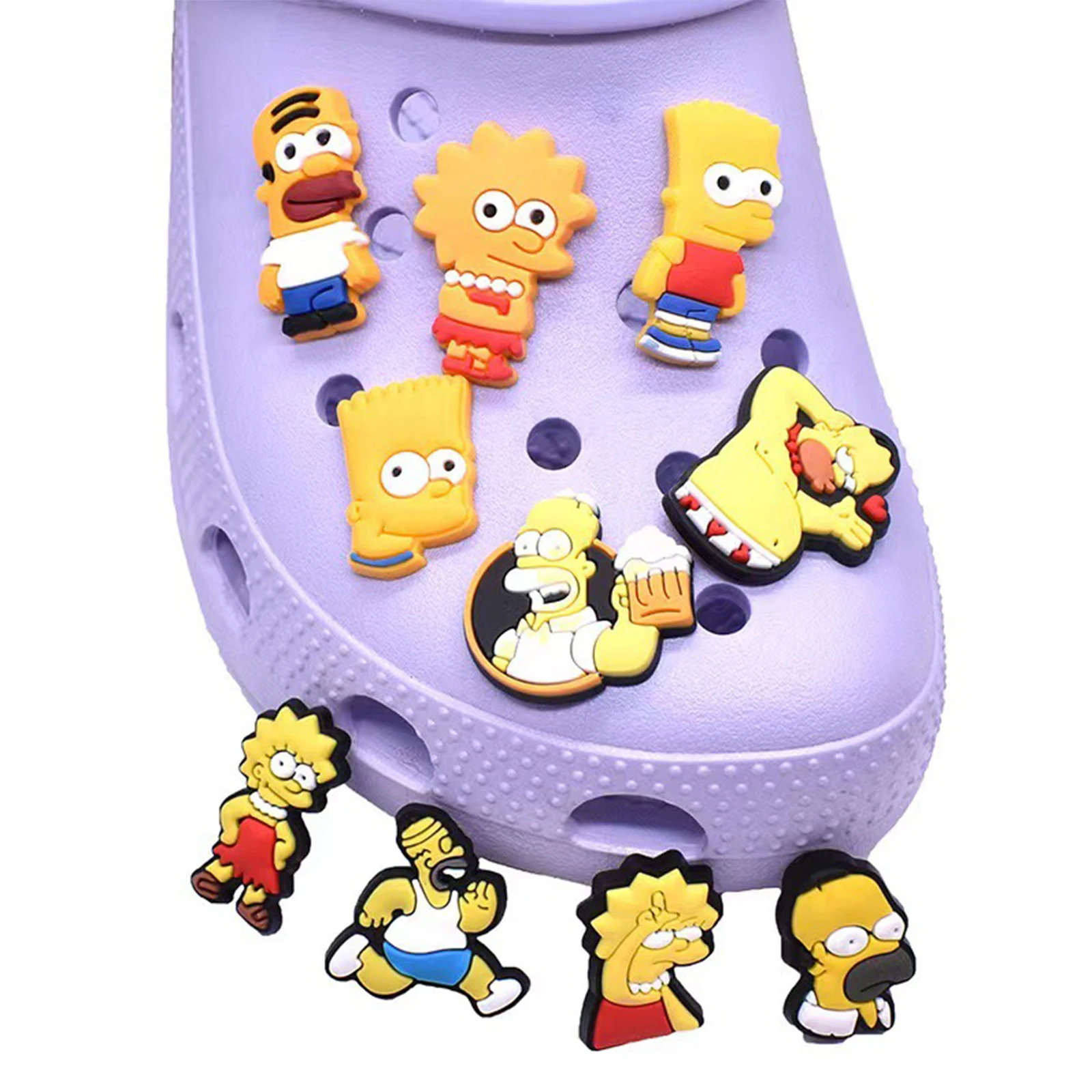 16개입 포트데미엘 심슨 시리즈 신발 장식 DIY용 신발 장식 액세서리 버블 슬라이드 샌들 신발 핀 훌륭한 선물