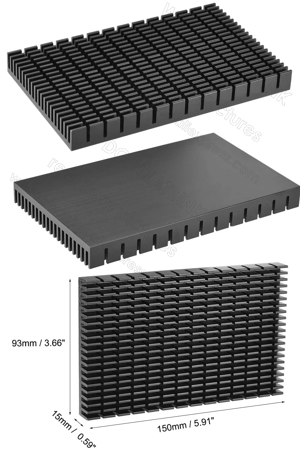 Anodizado Radiadores Eletrônicos Dissipador de Calor para Mos Gpu ic Led Chip com Almofada Adesiva Térmica Peças 150x93x15 mm Preto - Imagem 3