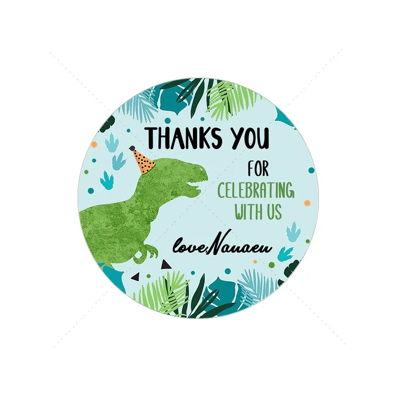 24 Personalised Dinosaur Birthday Party Thank You Stickers - Bag / Cone Seals - Ireland