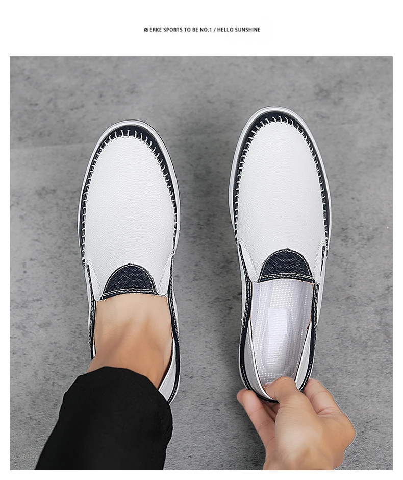Lässige Leder-Männer-weiße Schuhe, Herren-Loafer, atmungsaktive Schuhe, trendige Herrenschuhe – Detail 16