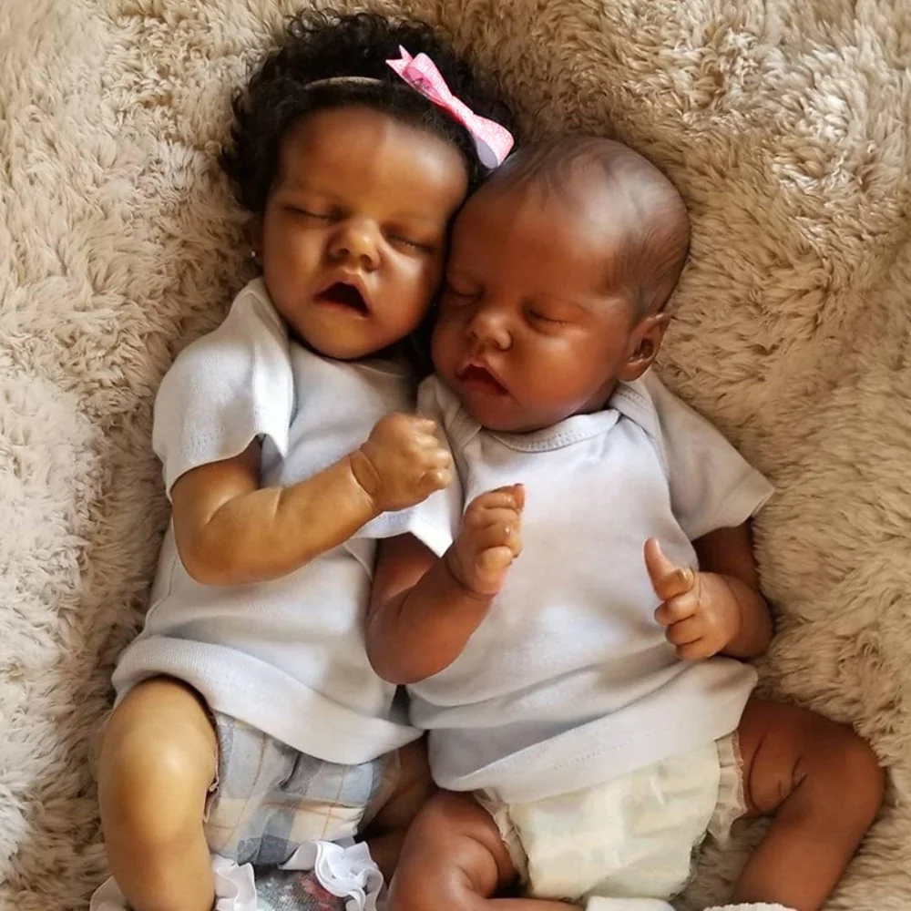 

43CM Reborn Doll Twin A Dark Skin African Black Dolls Handmade Lifelike Newborn Baby Bebe Reborn Toys for Girls
