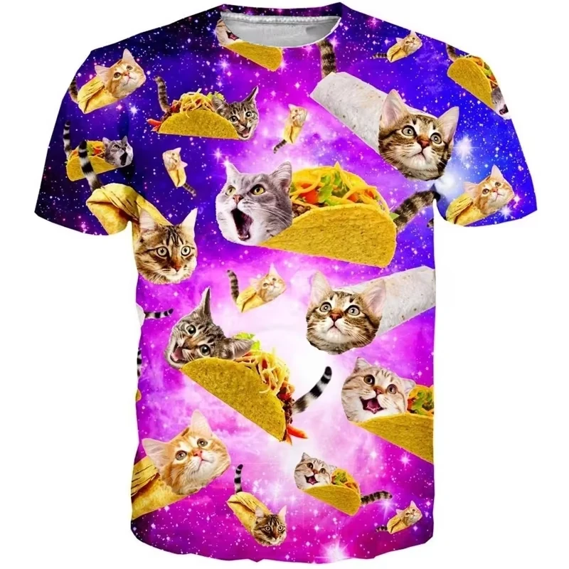 Men's and Women's 3D Fun Cat Print Short Sleeved T-shirt with Animal Print Summer T Unisex Urban Fashion Top Summer Men Clothes