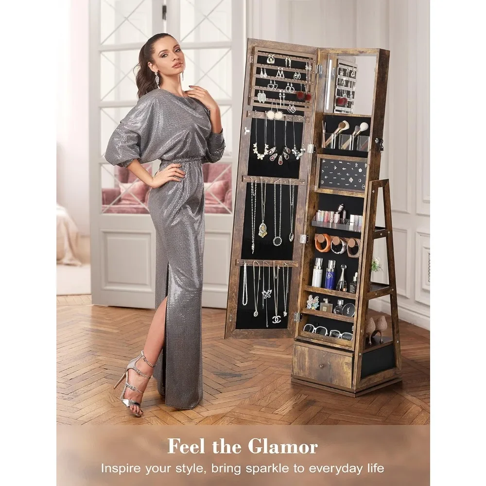 

Floor Mirror Cabinets 360° Swivel Jewelry Cabinet With Lights Touch Screen Vanity Mirror freight free