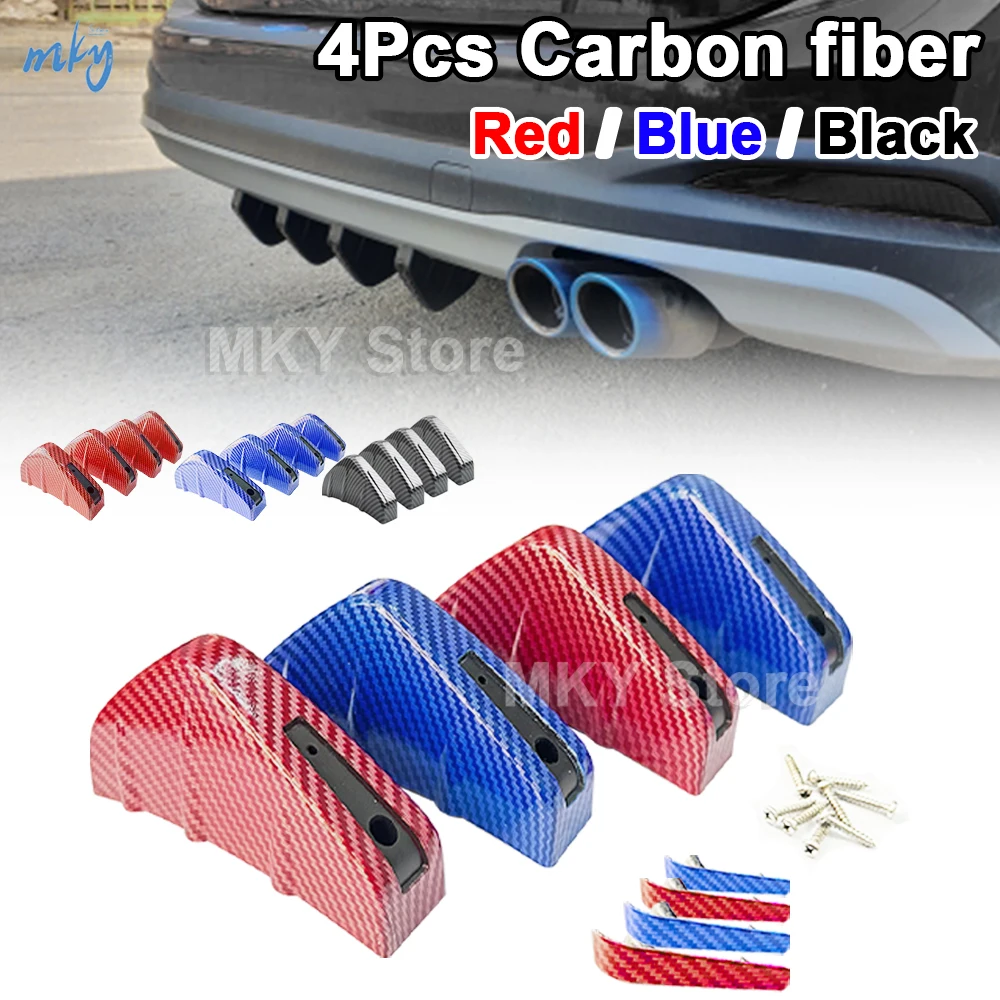 4pcs Universal Car Anti-collision Car Rear Bumper Diffuser Spoiler Carbon  Fiber Red/Blue ABS Rear Bumper Lip Diffuser Protector