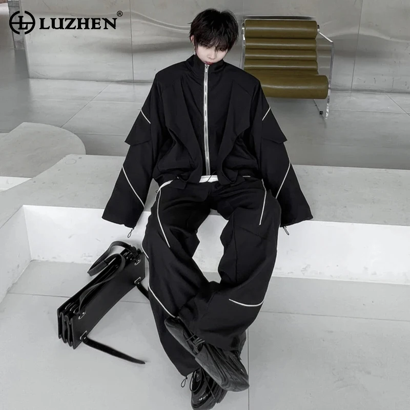 

LUZHEN Men's Spring Spliced Niche Design Two-piece Sets Korean Fasion High Street Male Wide Leg Casual Pants Loose Jacket 947913