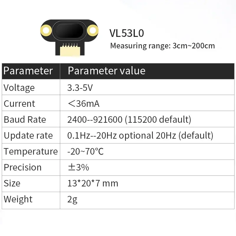 WT53R Time-of-Flight (ToF) Laser Ranging Sensor Module, VL53L1X Distance 400cm, RS485 Modbus/TTL, TOF050F TOF200F image 10