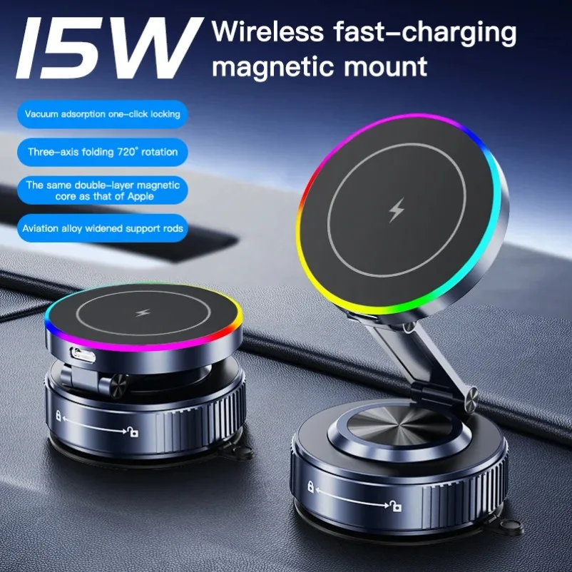 ALAFLY Car Vacuum Magnetic Wireless Charger for iPhone 17 16 15 14 13 12