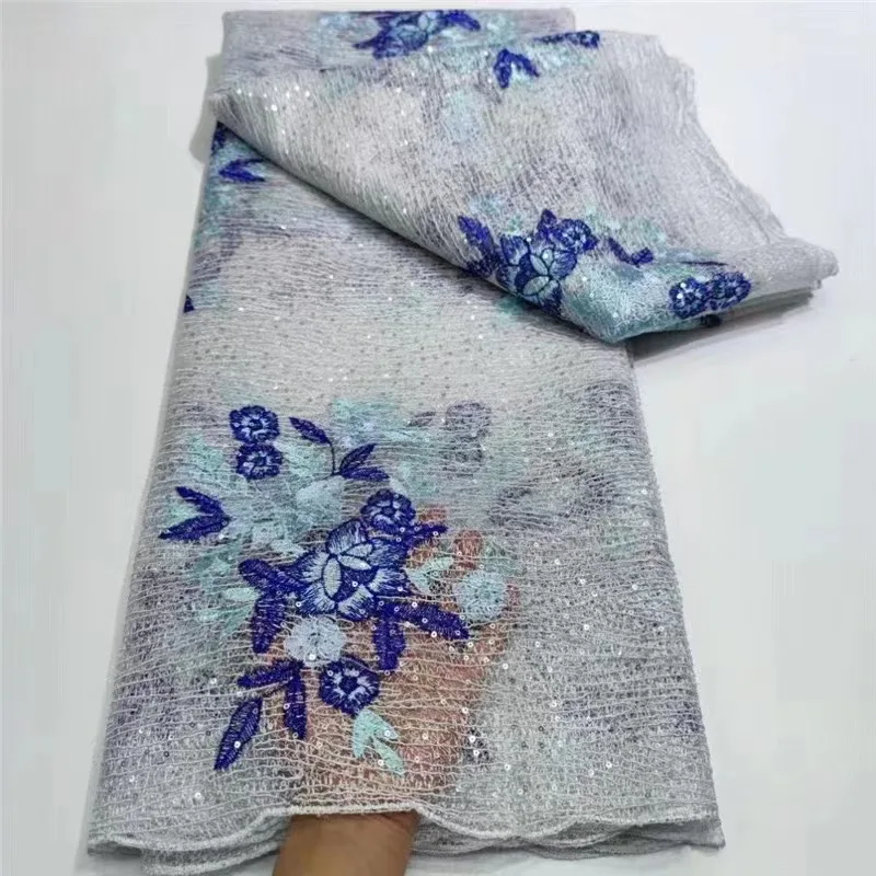 

New Arrival African Lace Fabric 2023 blue Tulle Lace Sequins Nigerian Lace Fabric Embroidered Lace For Wedding Party Sewing