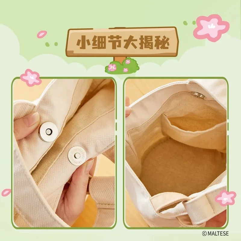 Miniso  Product Line Puppy Series Cute Maltese Embroidered Handbag Knitted Portable Large Capacity Love Cartoon Storage Bag 4