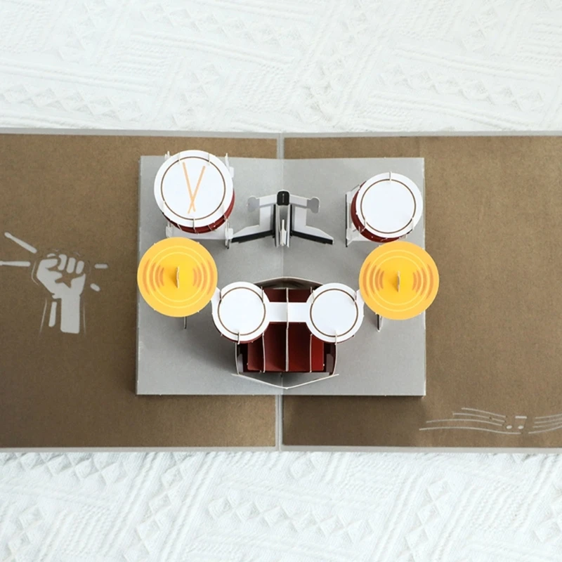 3D Instrument Drum Greeting Card with Envelope Surprise Mysterious Paper Cards for Children Kids Girl Boy