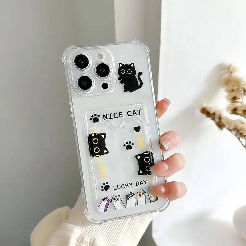 Charming Black Cat Wallet Photo Card Holder Case