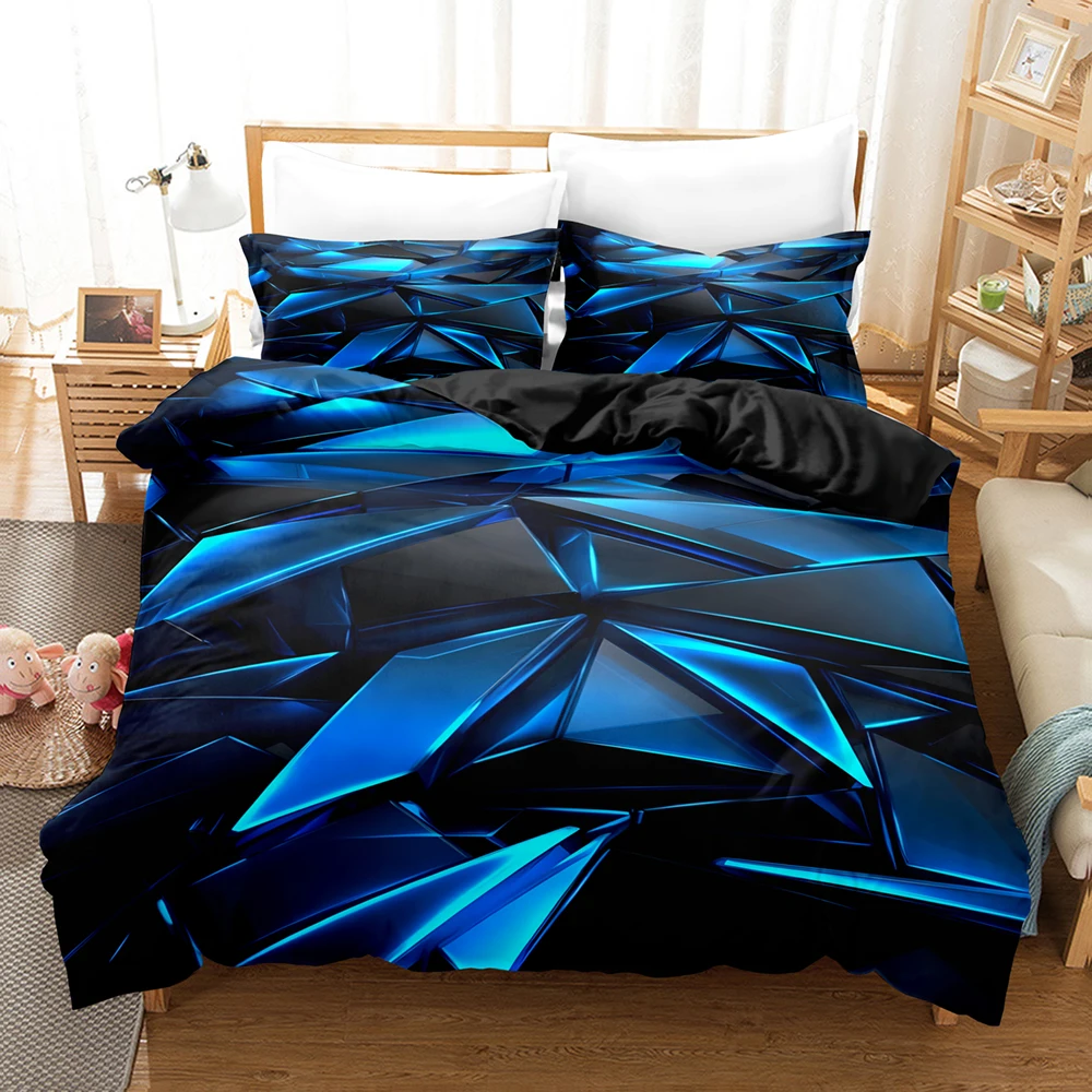 Gold Glowing Polygonal Grid Bedding Set Duvet Set Single Double Bed King Size Bed Set Bedroom Duvet Cover Pillow Case