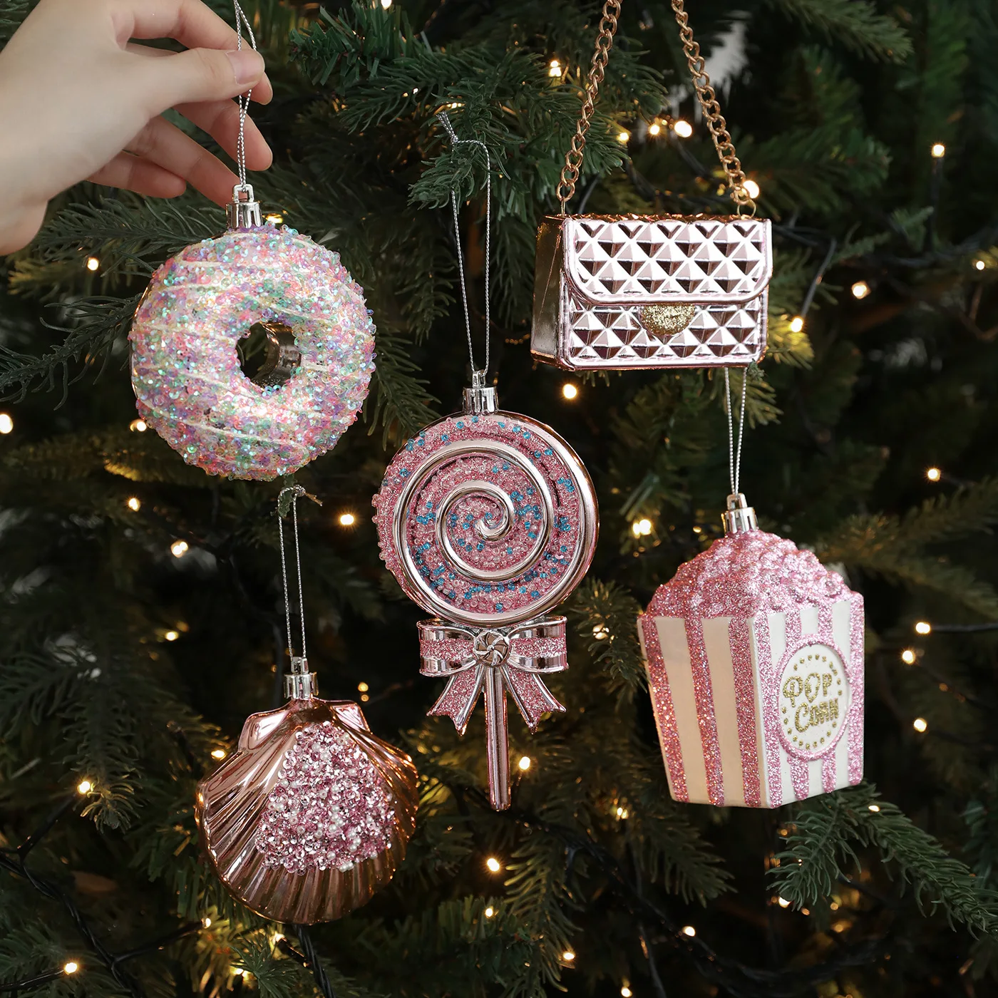 Cute Christmas Ice Cream Pendant Foam DIY Lollipop Pony Ornaments Pink Elegant Christmas Tree Hanging Decoration Party Favors
