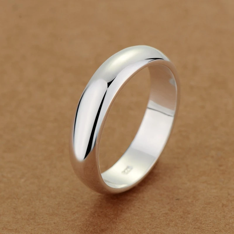 Non-fading Certified 925 Silver Ring Simple 4mm Smooth Wedding Band Rings for Women Men Fashion Jewelry , Comfortable to wear