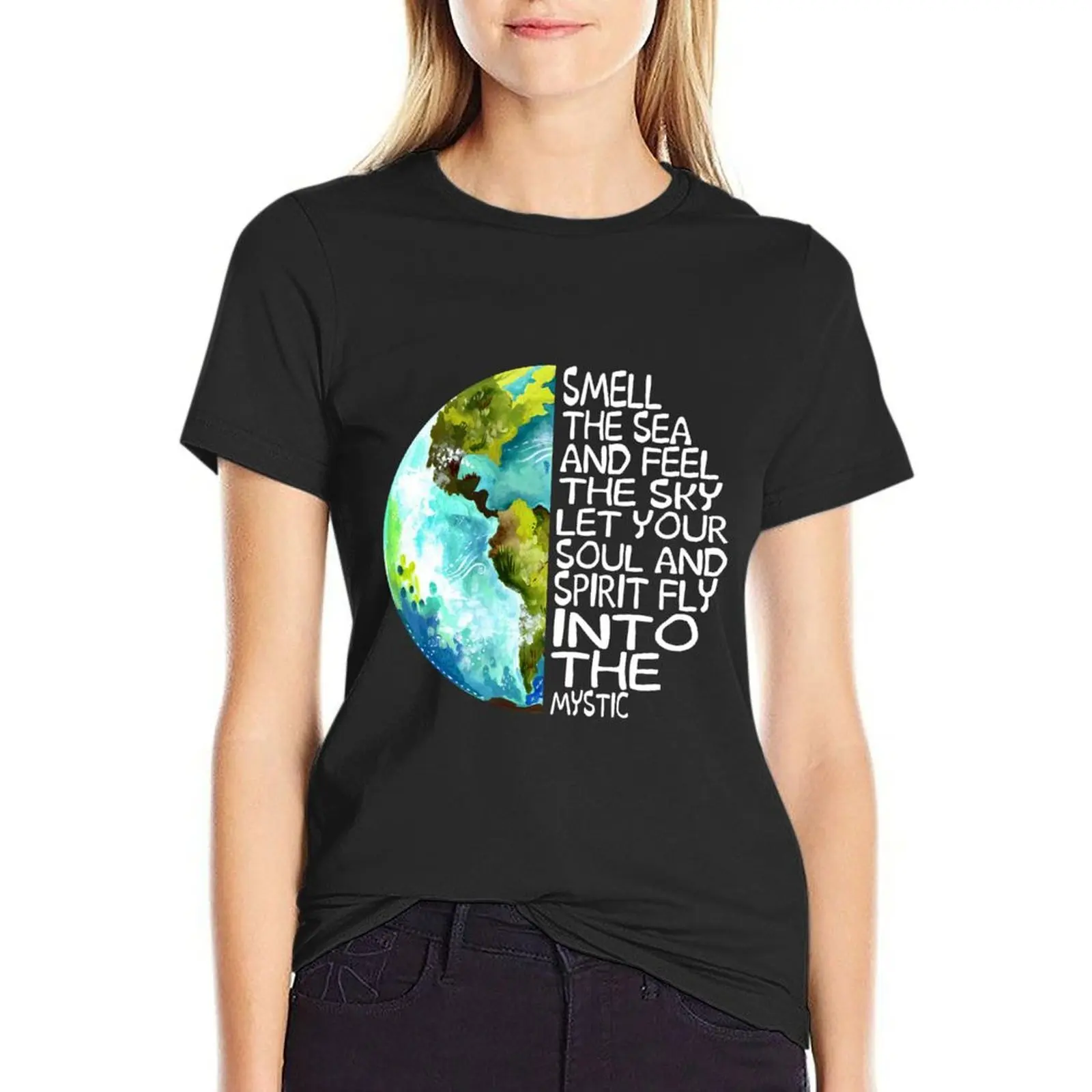 

Smell The Sea And Feel The Sky Let Your Soul T-shirt oversized tees summer tops t shirts for Women graphic