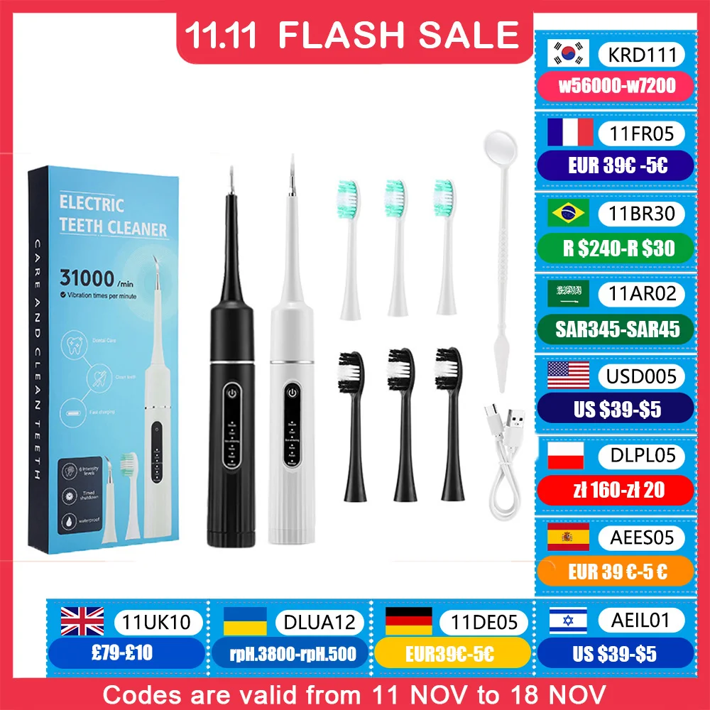 Electric Toothbrush Electric Toothbrush Portable Teeth Cleaner Tartar Remover 6 Gears Vibration Cleaning Whitening Teeth USB Charge for Oral Care