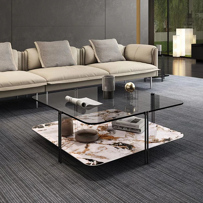 

Современный двухслойный журнальный столик из закаленного стекла для гостиной, Интернет-знаменитостей