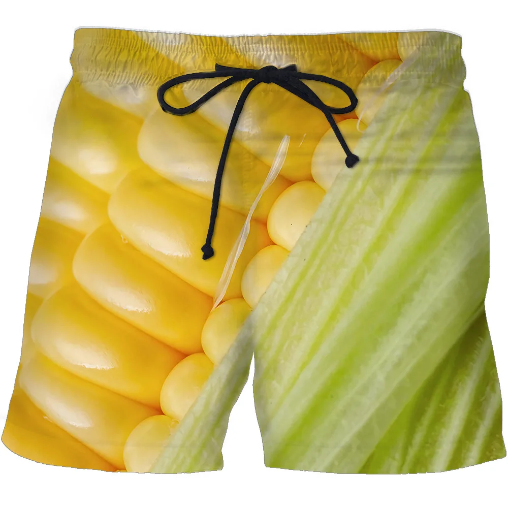 Summer Funny Corn Hawaiian Beach Shorts Maize 3D Print Men Casual Surfing Board Shorts Oversized Swimwear Trunks Kids Clothing 2