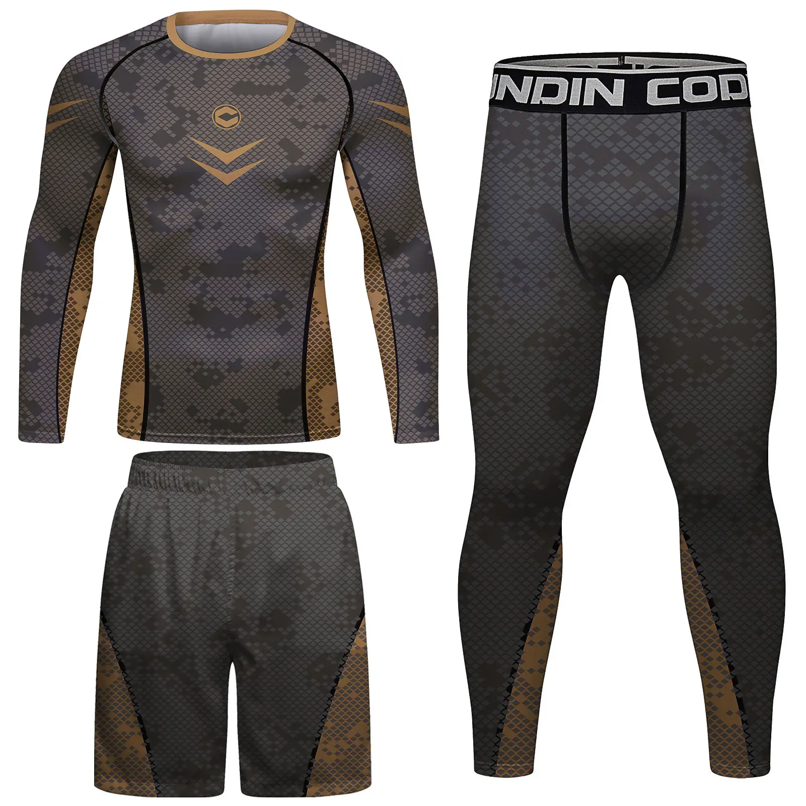 Rash Guard Male Compression Fit Sports Clothing Set Keep Cool Workout Wear MMA T-Shirt+Shorts Bjj Boxing Fitness Jerseys for Men