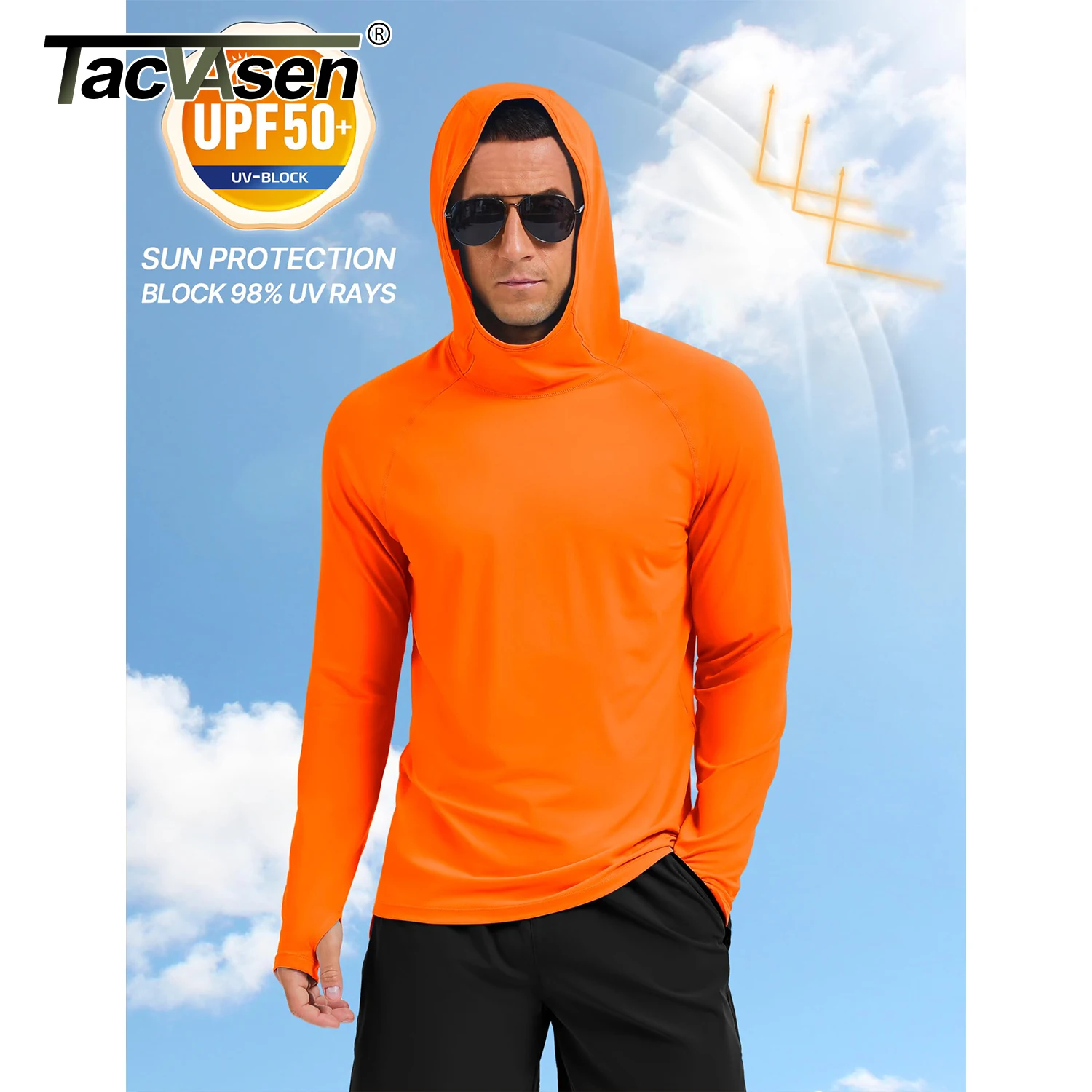 Sun Protection Camiseta Manga Larga Con Capucha Hombre TACVASEN