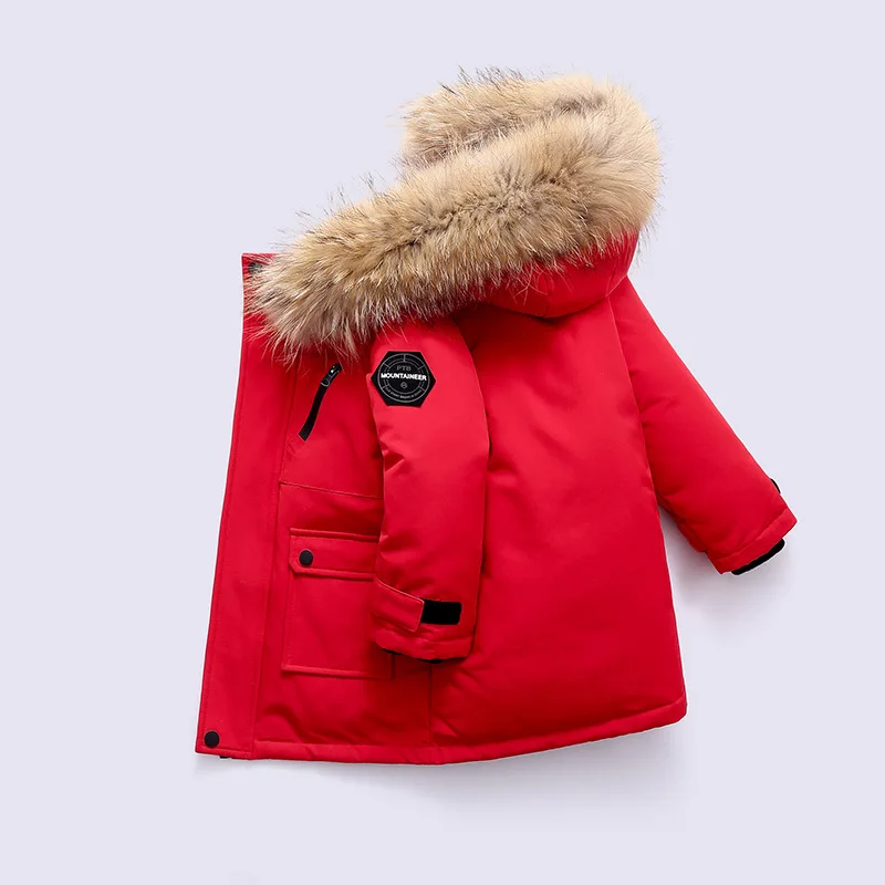 Down Jacket For Boys Real Raccoon Fur Thick Warm 2-12 Years Kids Teenage Parka