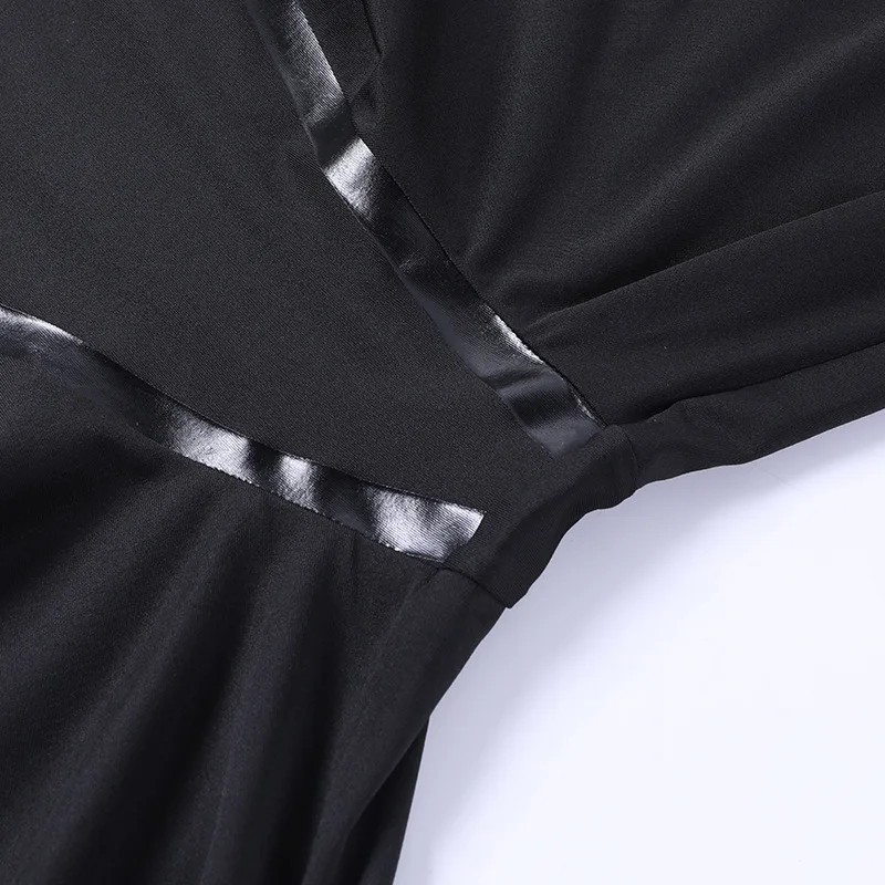 Mono deportivo de cuero con cremallera y cintura ajustada para mujer, mono de primavera con manga larga y retazos de cinta con abertura, monos de calle