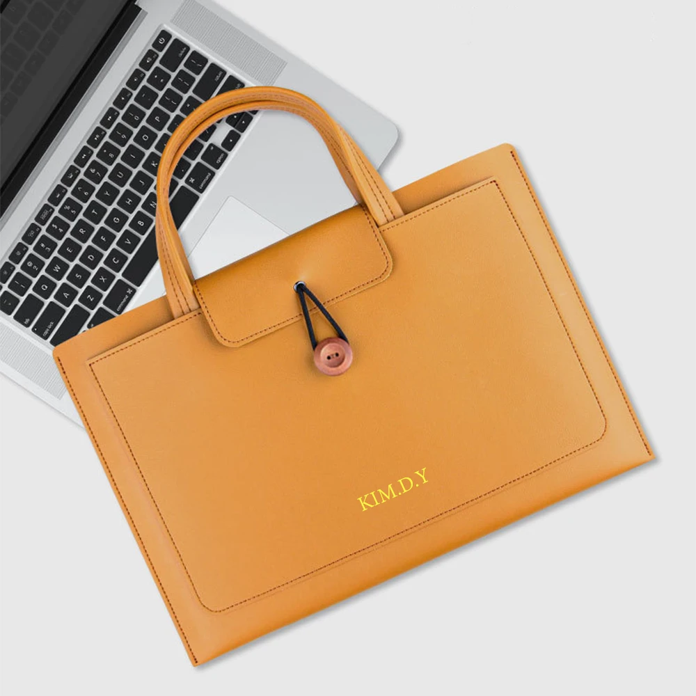 Custom Name Leather 14 Inch Laptop Bag Set Large Capacity Mouse Usb Storage Bag