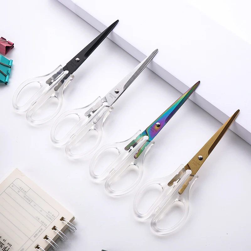 1 Pcs Office Scissors,Transparent Handle Scissors Anti Rust,Handmade Diy Domestic Office Stationery,Paper Cut Pruning ZS-17 - 4