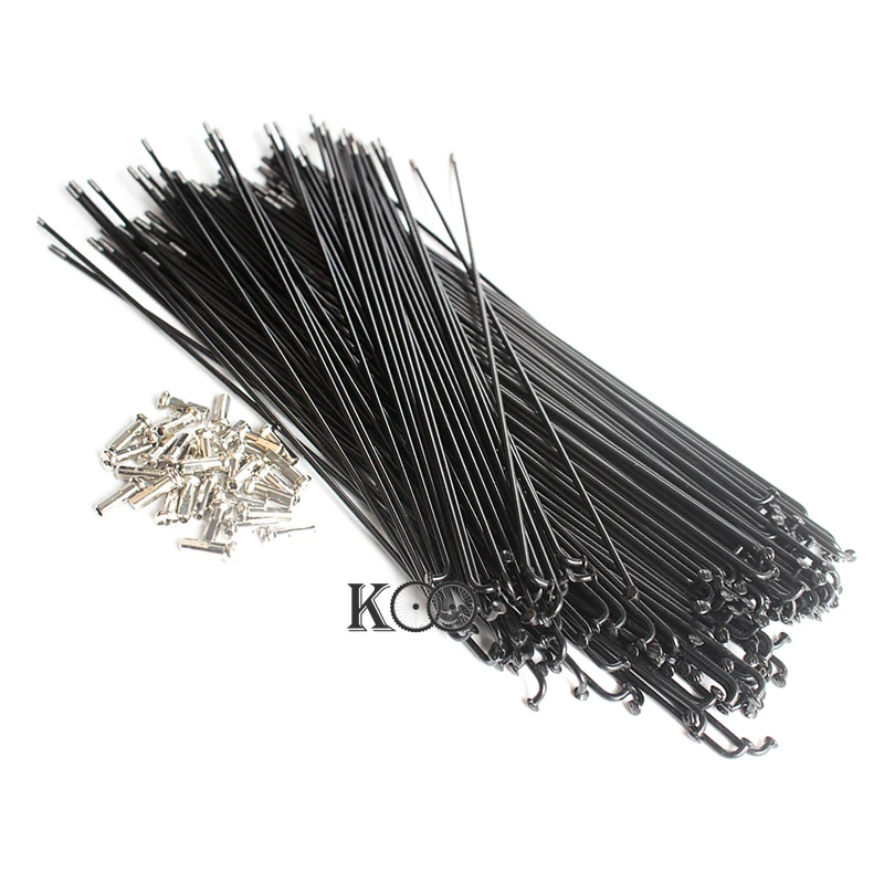 20 Pcs/lot 2.0mm Spokes With Caps 14G Steel Cylinder Black Color J-bend Spoke 108-300mm Length Road Bicycle Spokes Wheels Parts