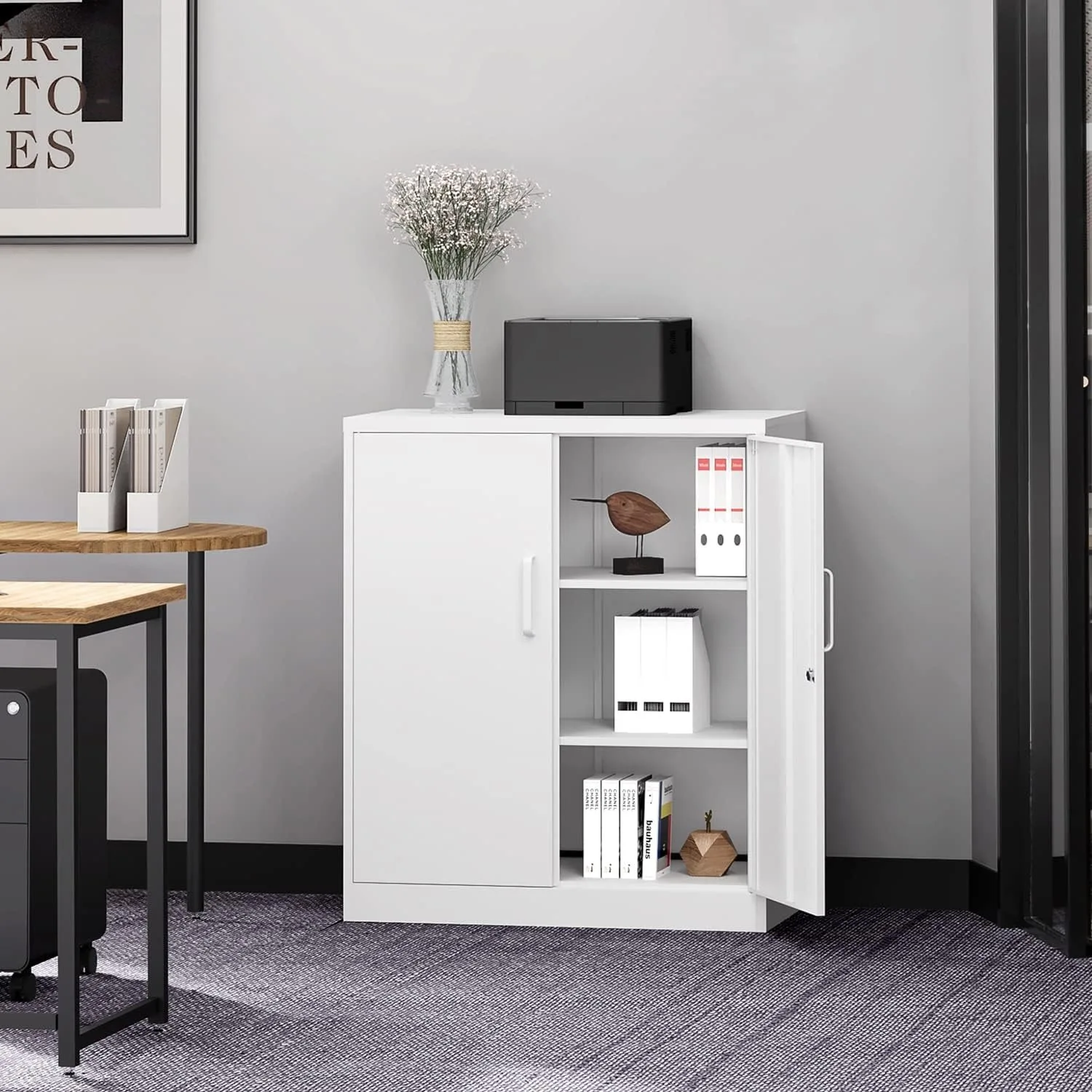 Metal Garage Storage Cabinet with 2 Doors and 2 Adjustable Shelves - 35.5" Steel Lockable File Cabinet,Locking Counter Cabinet 2